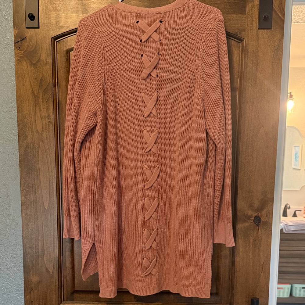 Women's Pink Cardigan with Back Lace-Up Detail